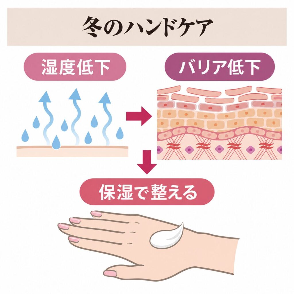 冬のハンドケアでうるおいとバリアを整える図