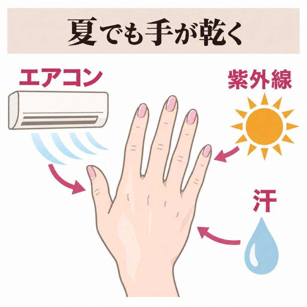 夏でも手が乾燥する理由の図