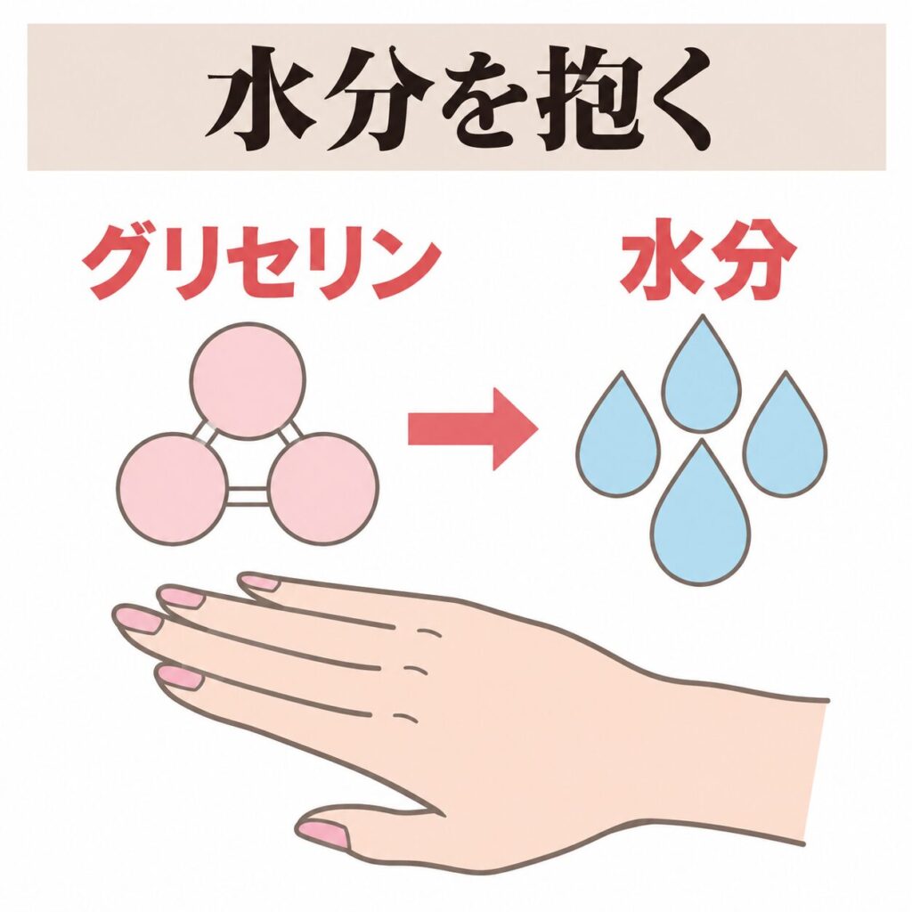 グリセリンがまわりの水分を抱く関係の図