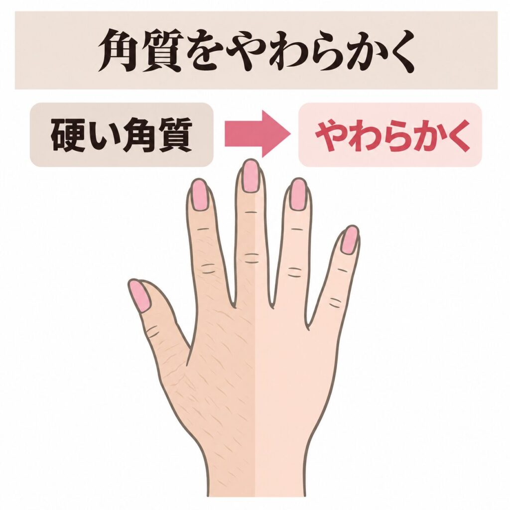 尿素が硬い角質をやわらかく保つ流れの図