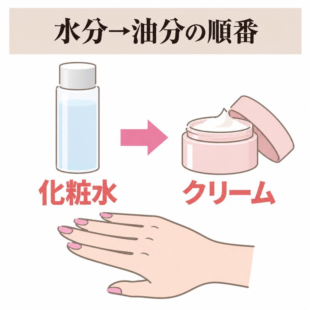 水分と油分の正しい保湿の順番の図