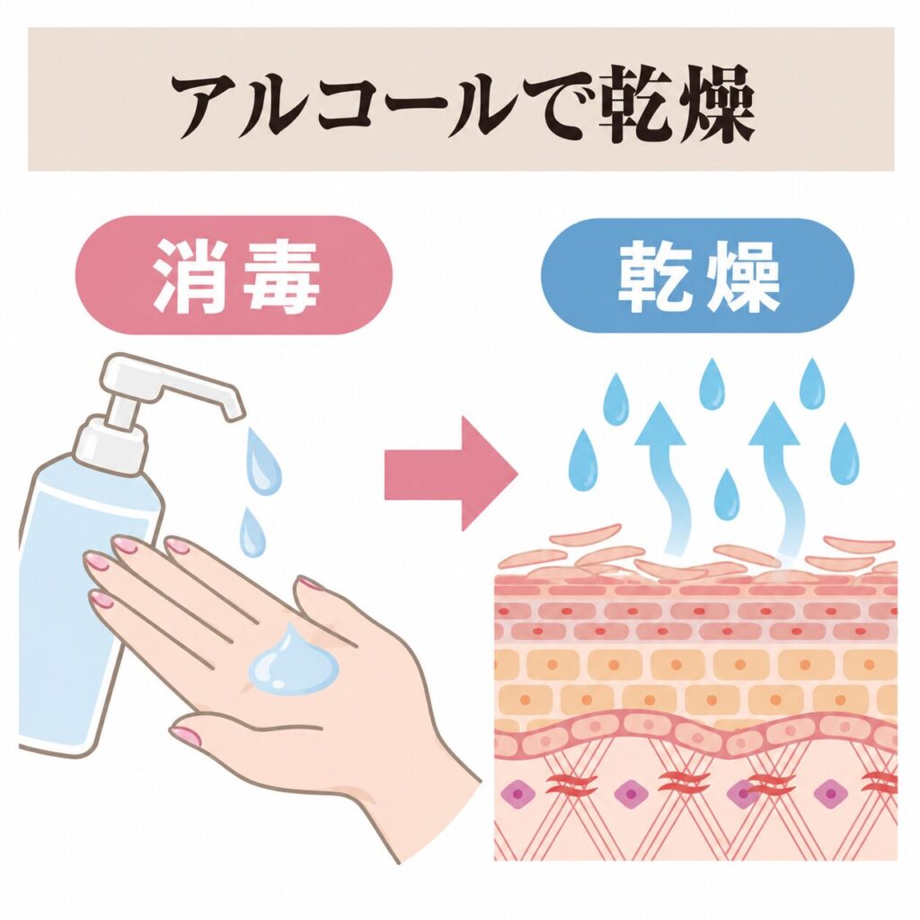 アルコール消毒後の手の乾燥につながりやすい図