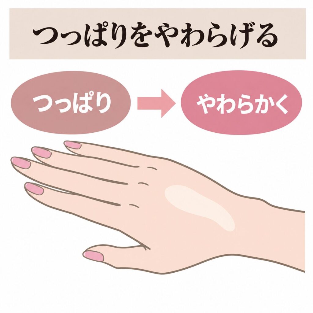 スクワランが手のつっぱりをやわらかく保つ流れの図