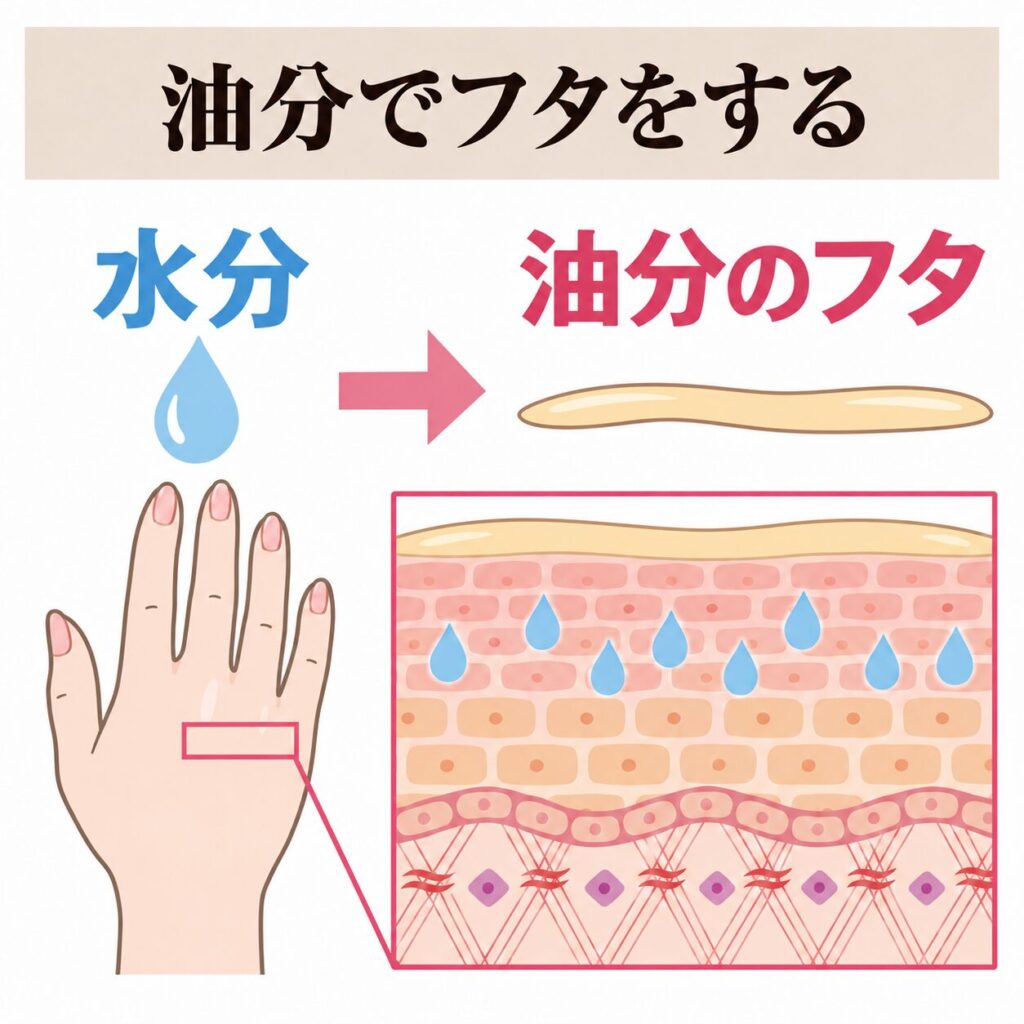 油分不足でフタがなくうるおいが逃げる図