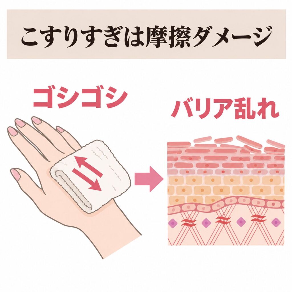 こすりすぎによる手の摩擦ダメージの図