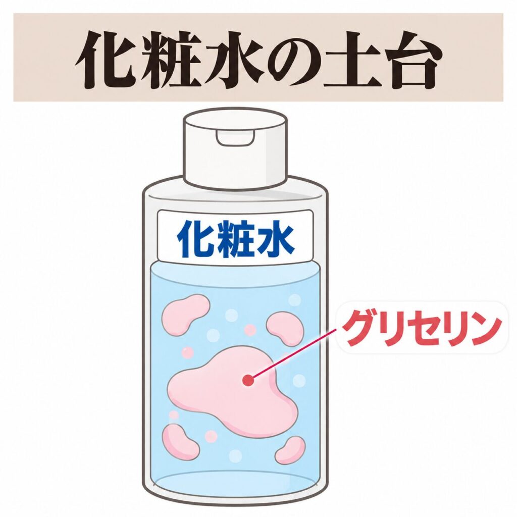 グリセリンが化粧水のうるおいの土台になる図