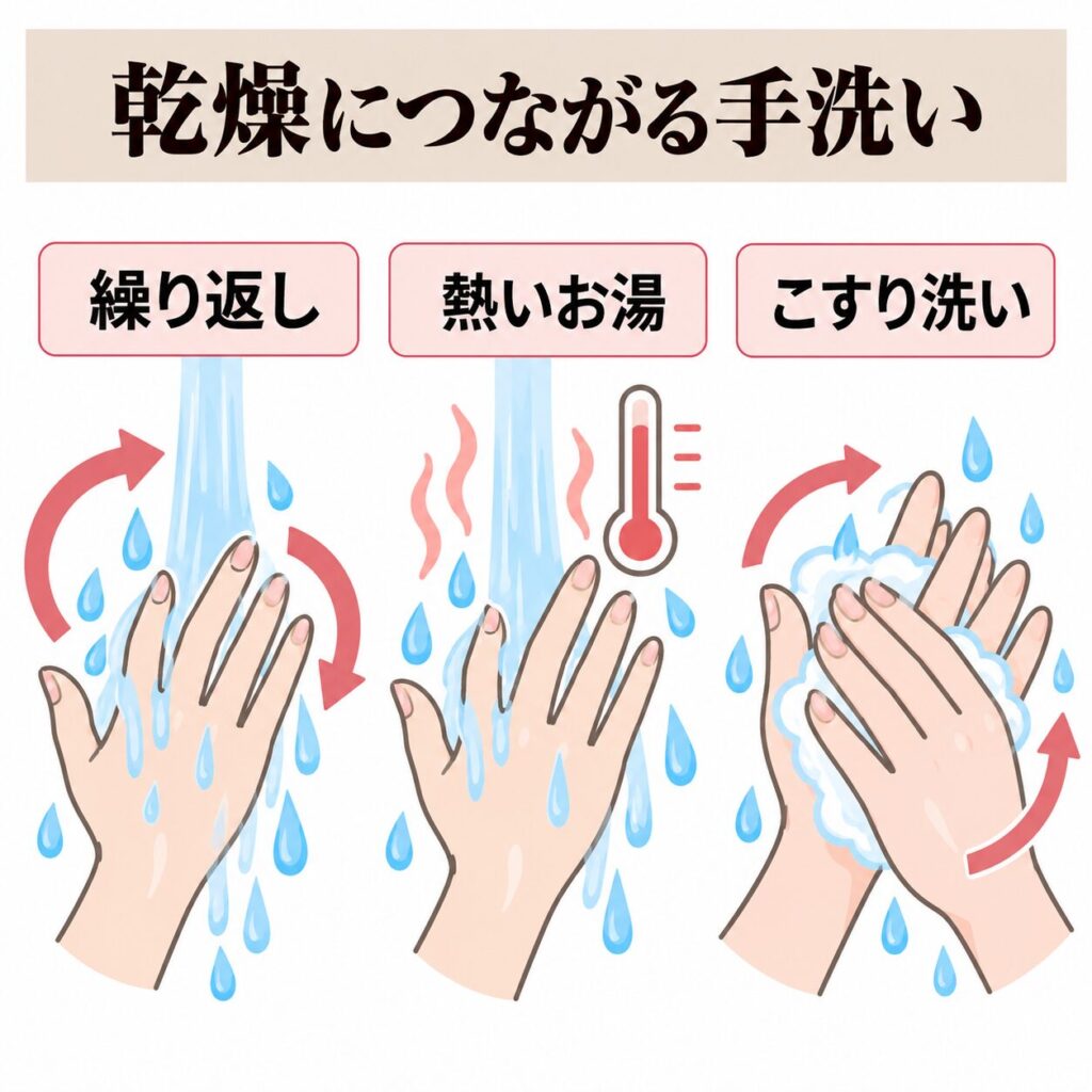 乾燥につながる手洗いのパターンを示す図