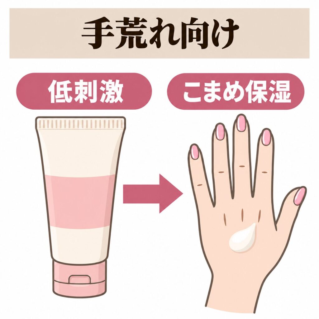 手荒れやささくれが気になるときのハンドクリームの選び方の図