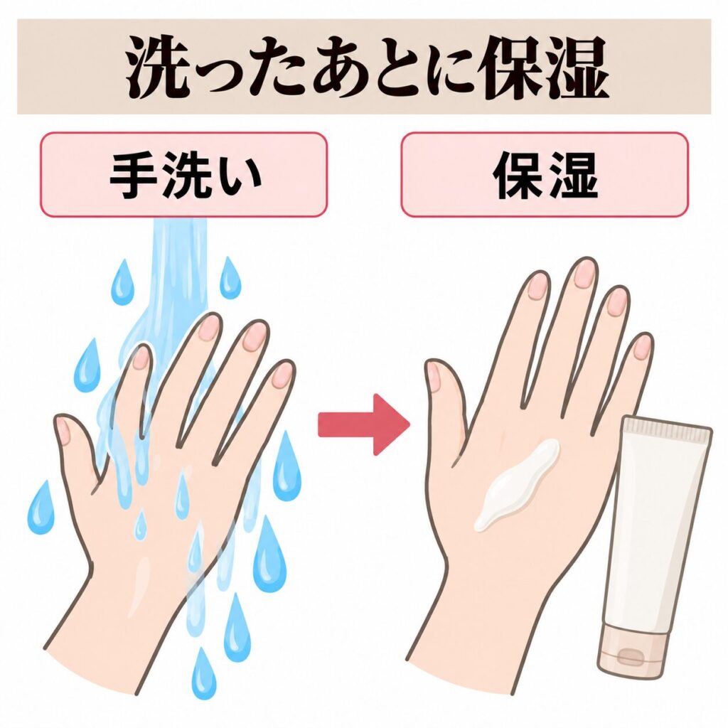 手洗い後の保湿がバリア機能を整える図