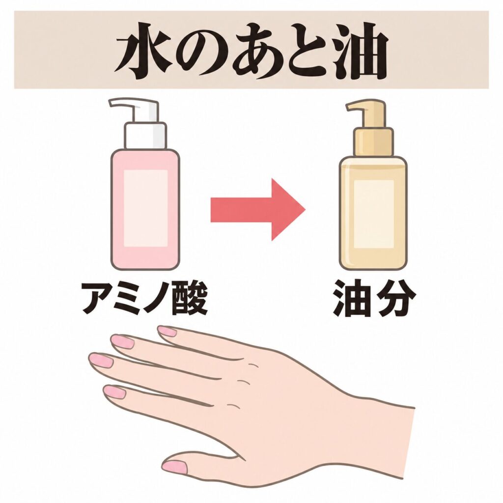 アミノ酸のあとに油分でフタをする順番の図