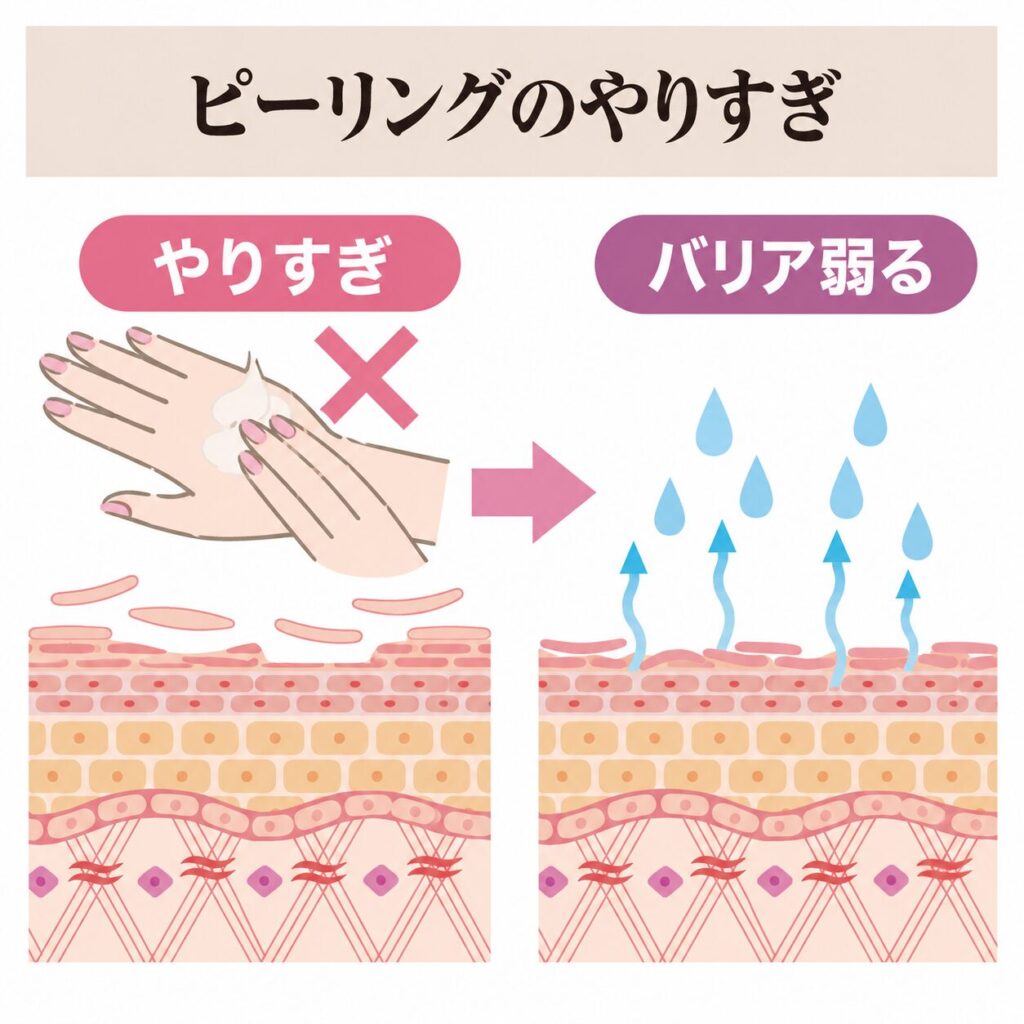 ピーリングのやりすぎが手肌のバリアを弱める図