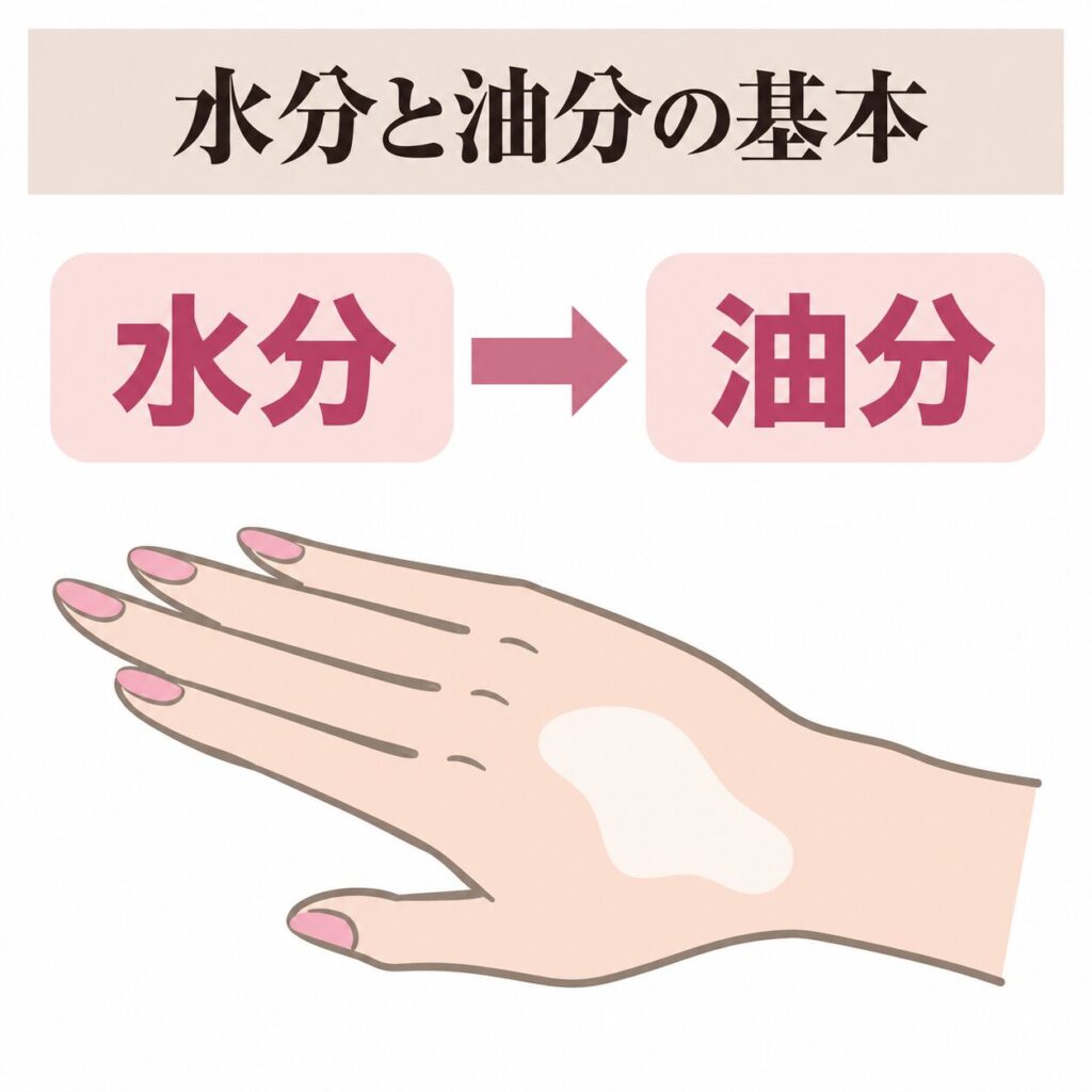 年代共通の手の保湿基本は水分と油分の図