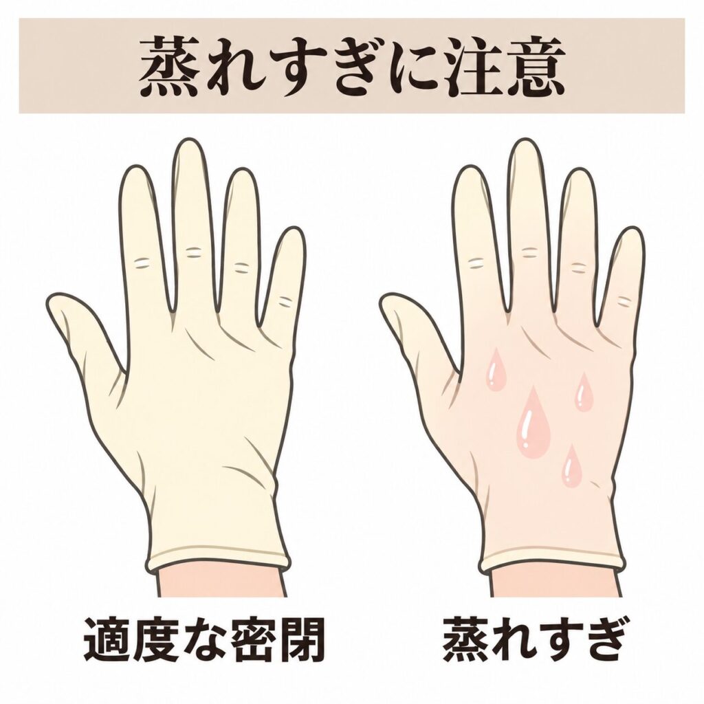 左「適度な密閉」、右「蒸れすぎ」の2ラベル比較。