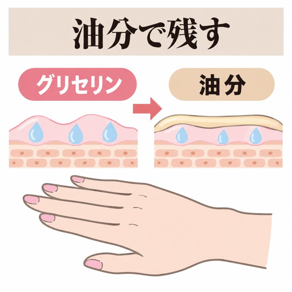 グリセリンのあとに油分でフタをする順番の図