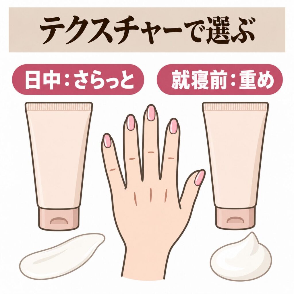 ハンドクリームのテクスチャーと使いやすさの図