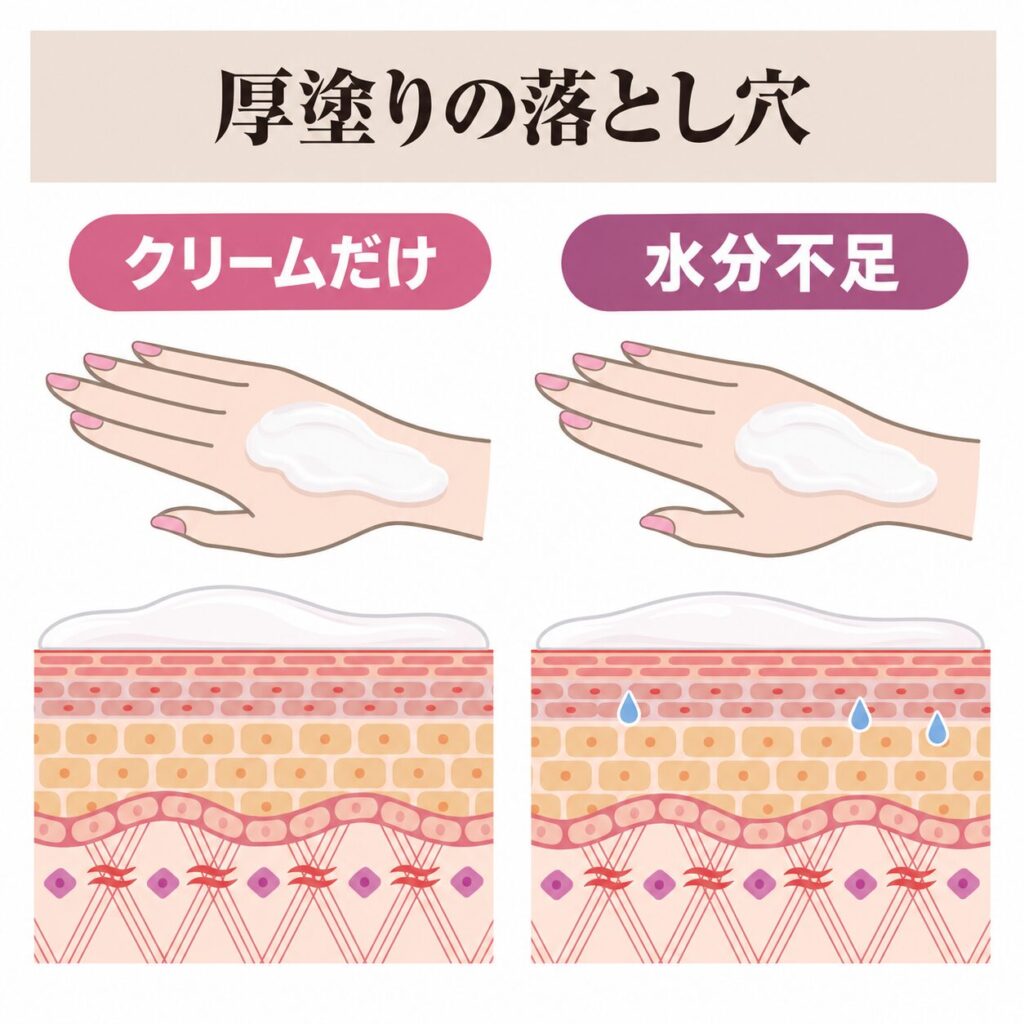 ハンドクリームの厚塗りや重ねすぎの落とし穴の図