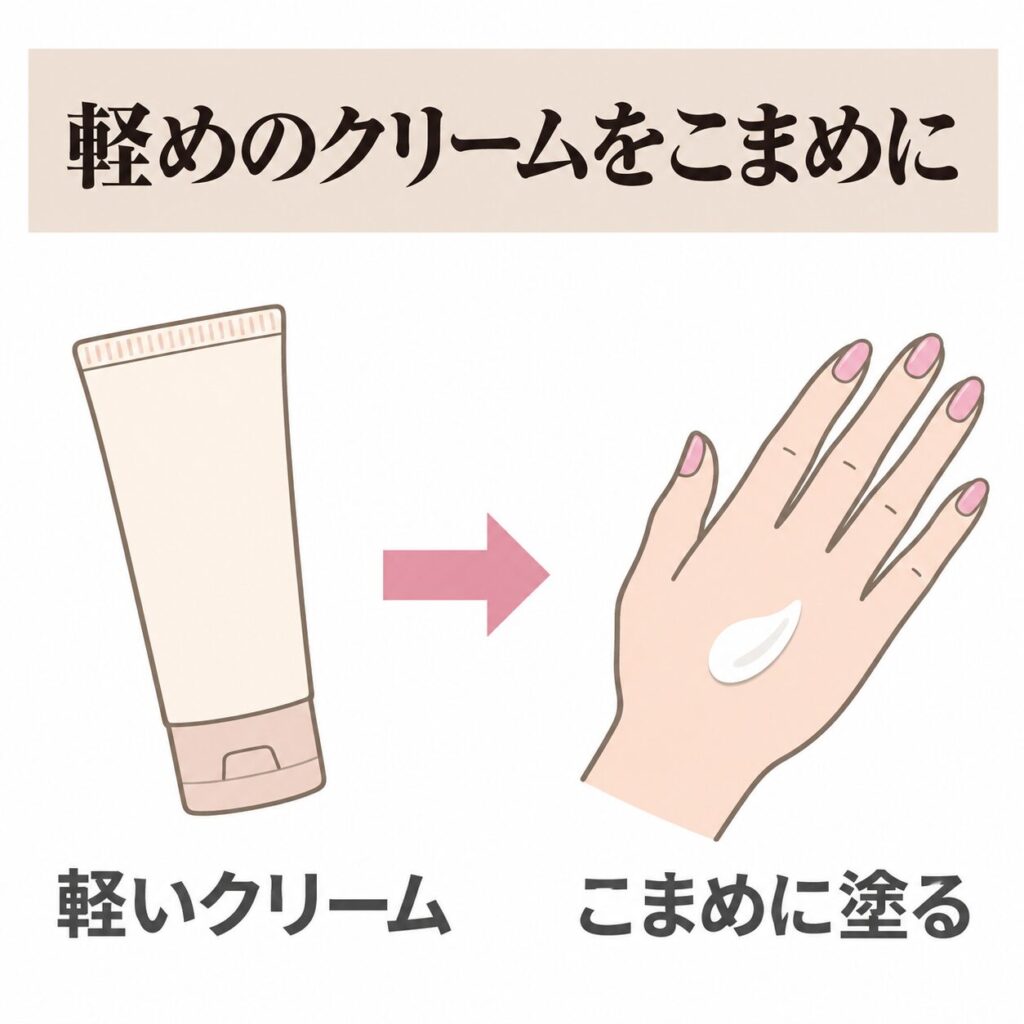 夏の軽めの保湿でこまめに塗り直す図