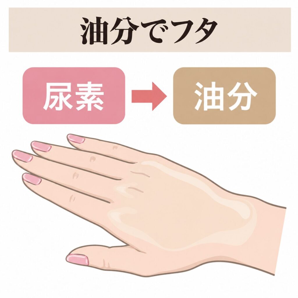 尿素のあとに油分でフタをする順番の図