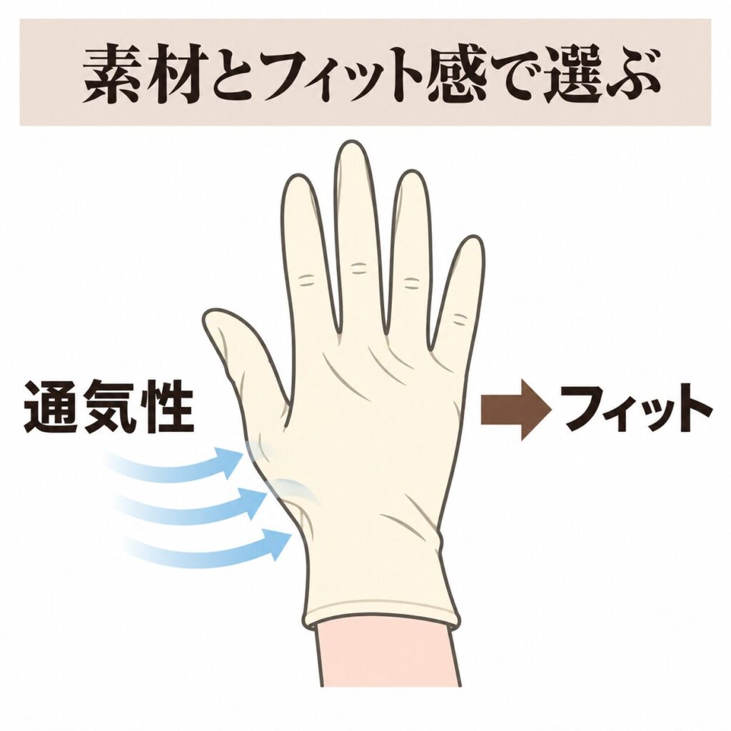 ハンドケア手袋の素材とフィット感の選び方の図