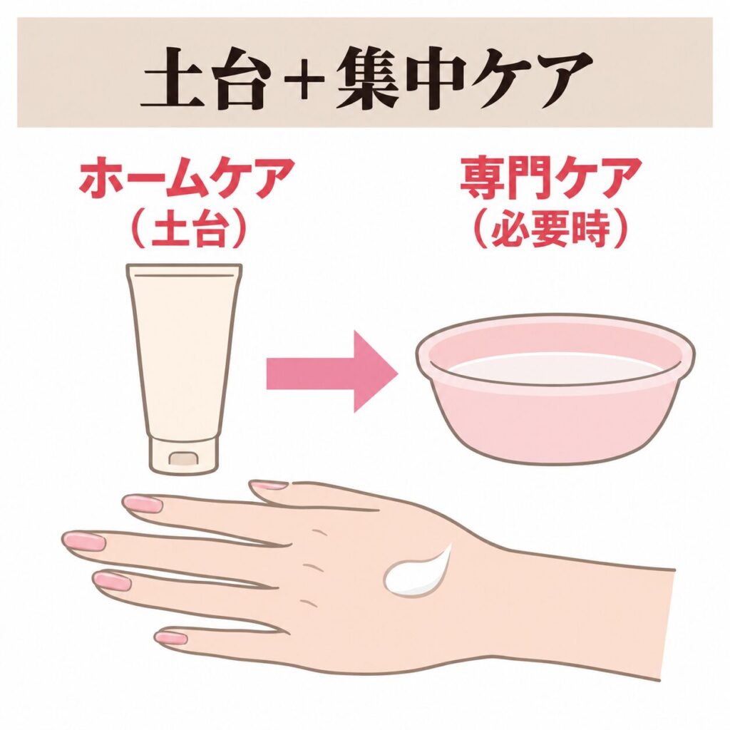 ホームケアと専門ケアを組み合わせる考え方の図