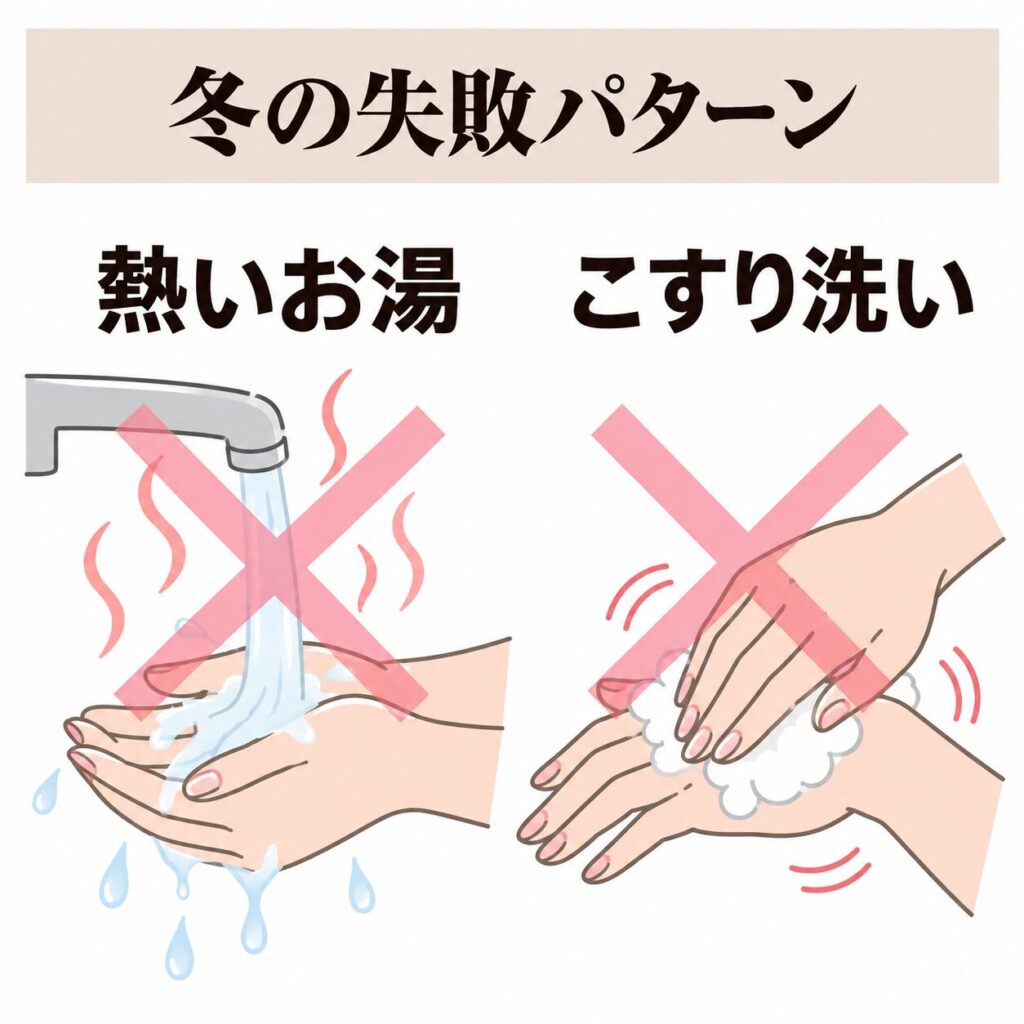 冬のハンドケアでやりがちな失敗の図