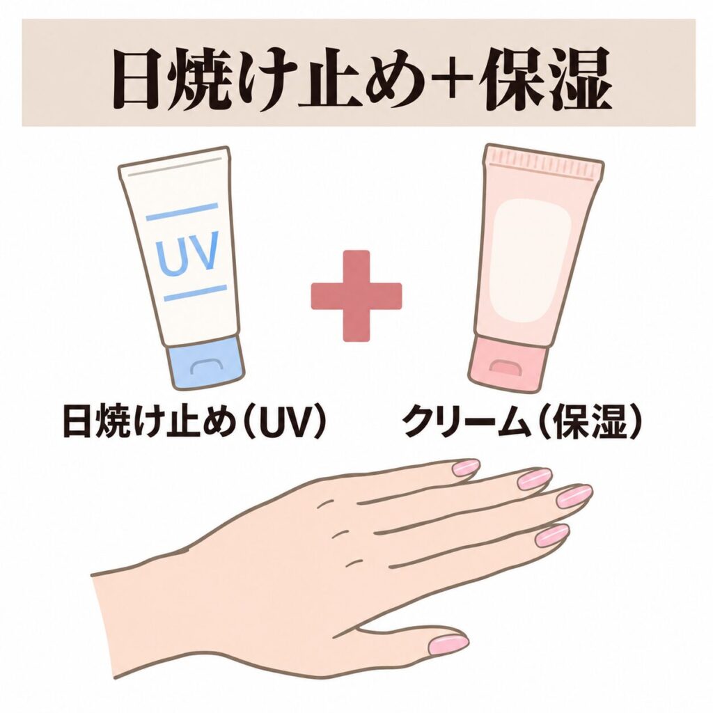 日焼け止めとハンドクリームを両立する図