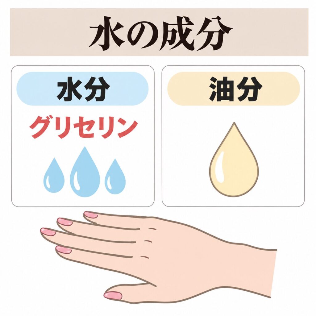グリセリンを水分側の成分として見分ける図